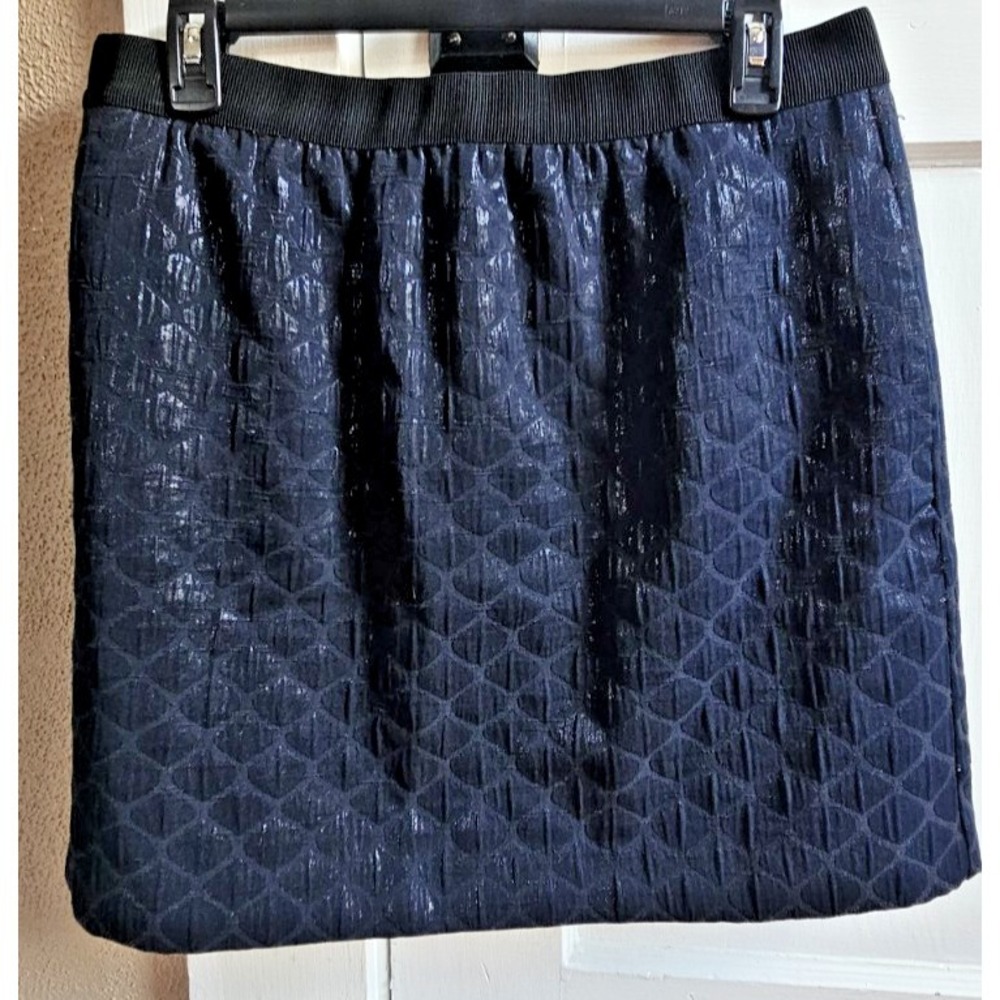 Ann Taylor LOFT petites  10P navy blue shimmery textured mini skirt lined pocket